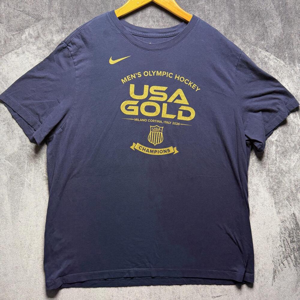 Nike T Shirt Mens XXL Blue USA Hockey Olympic Gold Milano 2026 Champions